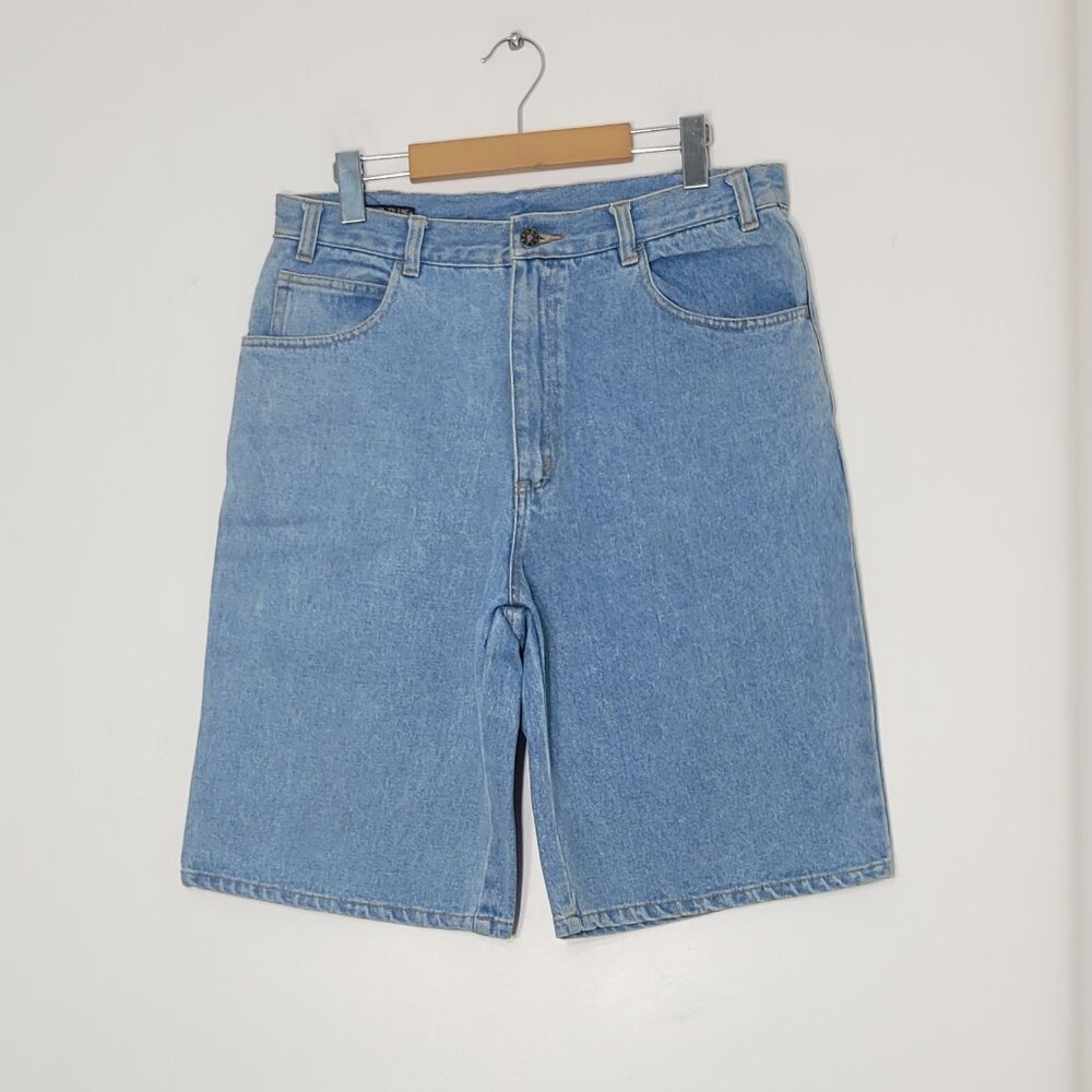 Rough Trade Vintage Blue 100% Cotton Pockets Flat Front Denim Short Unisex Sz 34